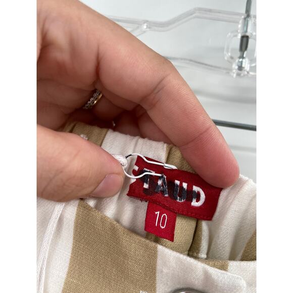 Staud Zuma Cabana Stripe Fringe Hem Beige White Cotton & Linen Pants Size 10 NWT - Picture 5 of 6